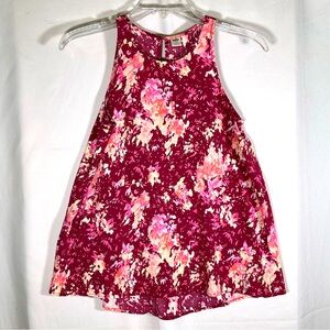 Old Navy Women's Colorful Maroon Pink Abstract Floral Tank Top size Small